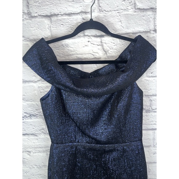 Rickie Freeman x Teri Jon Jacquard Blue Metallic Cocktail Dress Size 6 READ - Picture 3 of 15